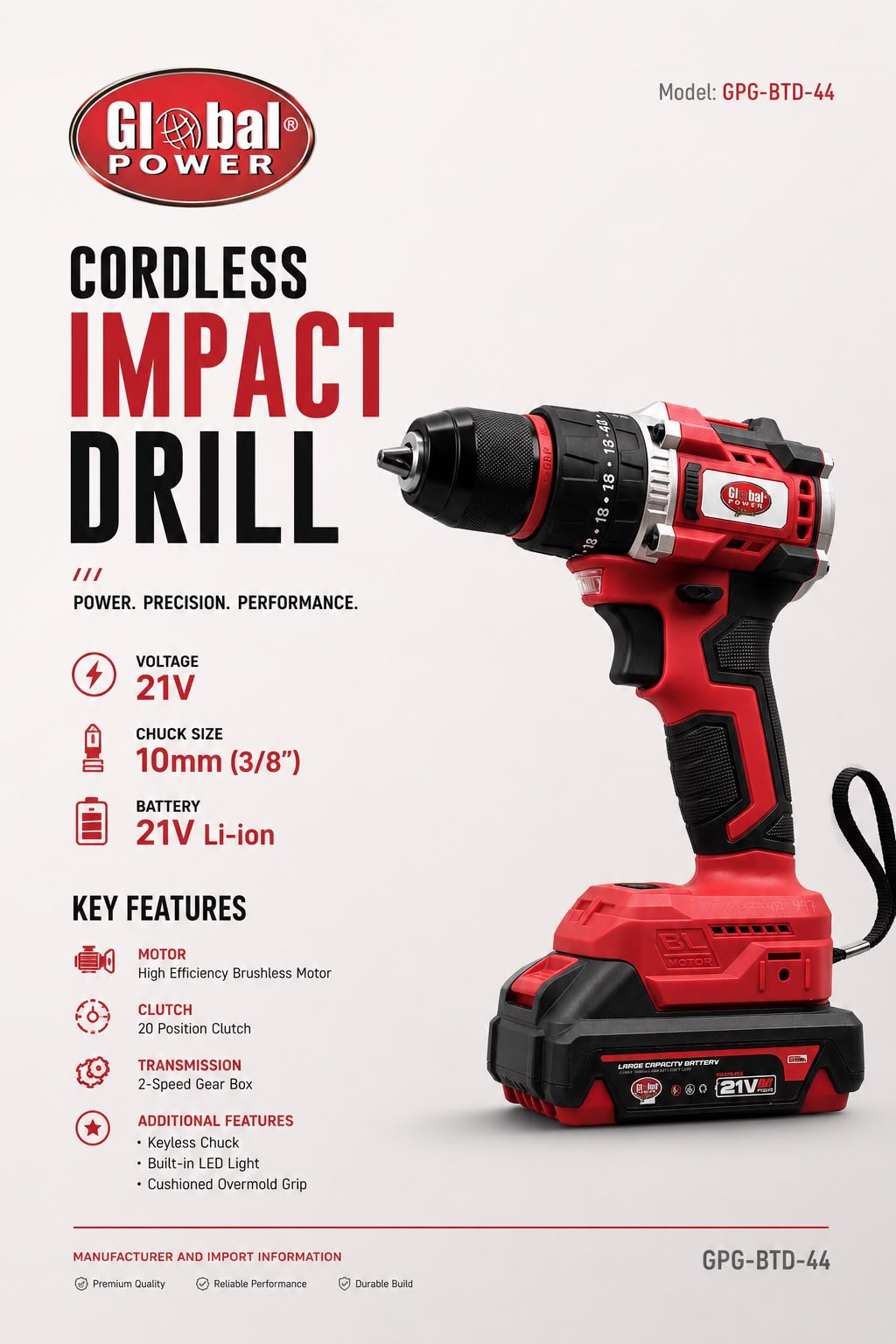 Global Power Cordless Impact drill